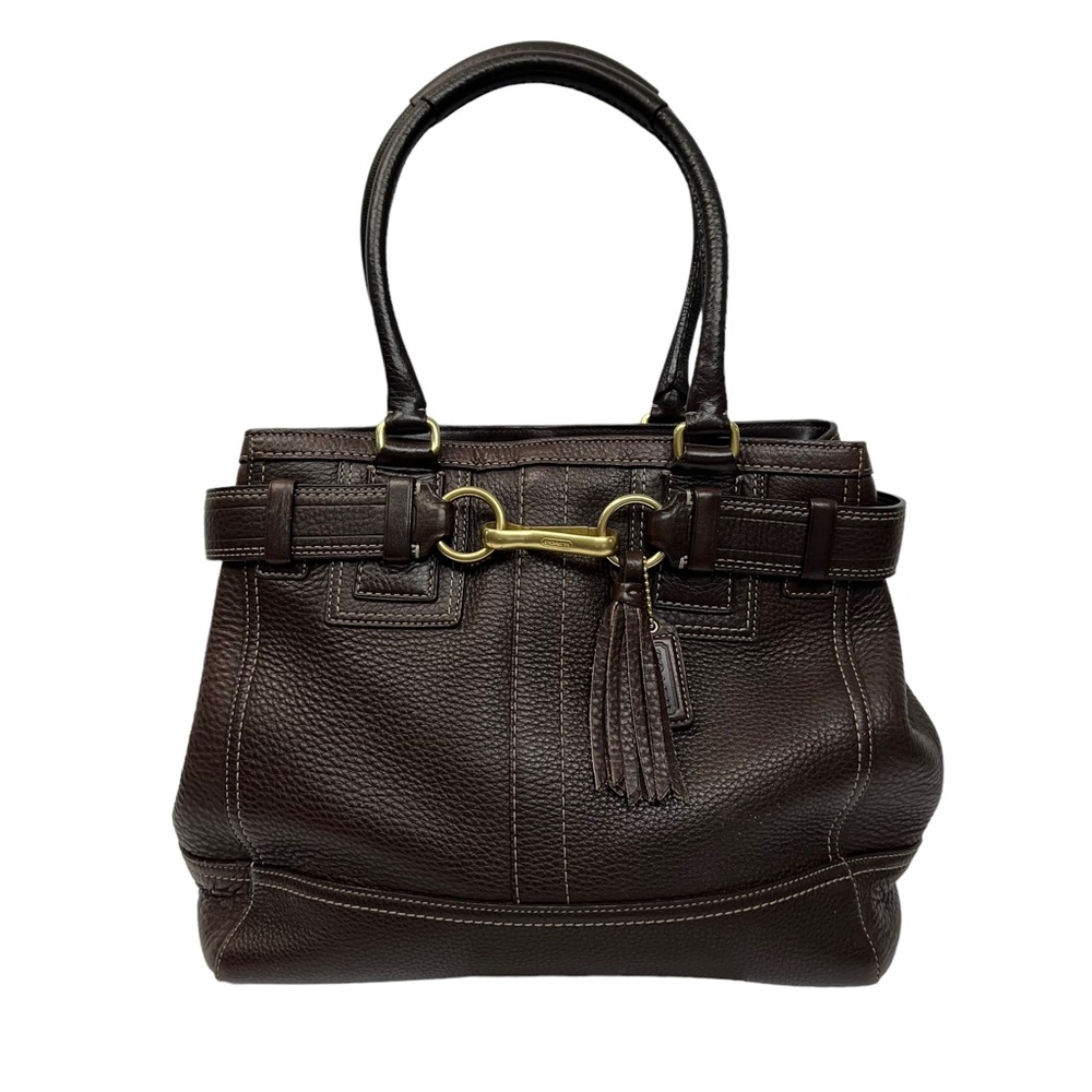Coach Hamptons Brown Pebble Leather Medium Carry All Shoulder Bag